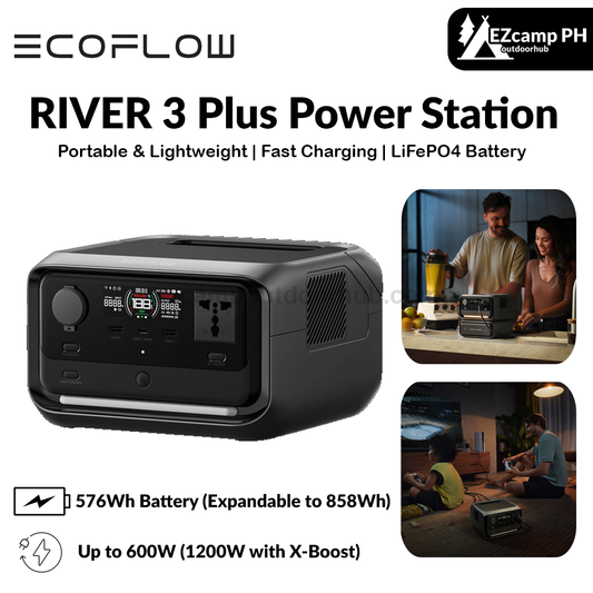 Ecoflow River 3 Plus Power Station Portable Lightweight Charging 80% In 1 Hour 600W Up To 1200W With X-Boost Battery Backup Energy Storage