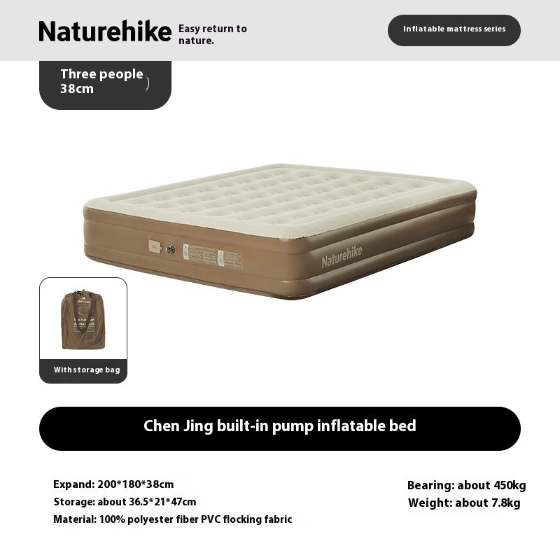 Naturehike Air Inflatable Mattress Portable Lightweight 1-3 Persons Camping Bed with Built-in Pump 38cm/45cm Thickened High Sleeping Mat Pad Outdoor