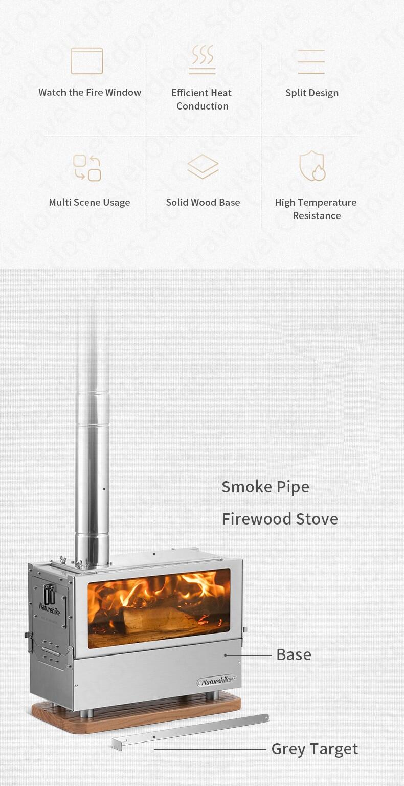 Naturehike Desktop Firewood Stove Outdoor Portable Lightweight Tabletop Wood Furnance Bushcraft Fire Wood Burner 304 Stainless Steel Outdoor Hiking Beach Travel Heavy Duty Original Nature Hike