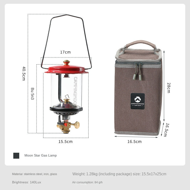 Campingmoon T-9 MOON STAR Gas Lantern Camping Portable Lightweight Retro Atmosphere Lamp Mantle Yarn Light Butane Screw Threaded Type Outdoor Lighting With Storage Bag