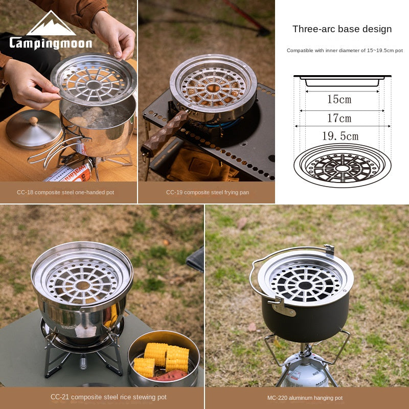Campingmoon S363-2S Double Layer Steamer Base Set Portable Lightweight Multi-Pot Fit Three-Arc Base Design 304 Stainless Steel Home Camping Cooking Steamer