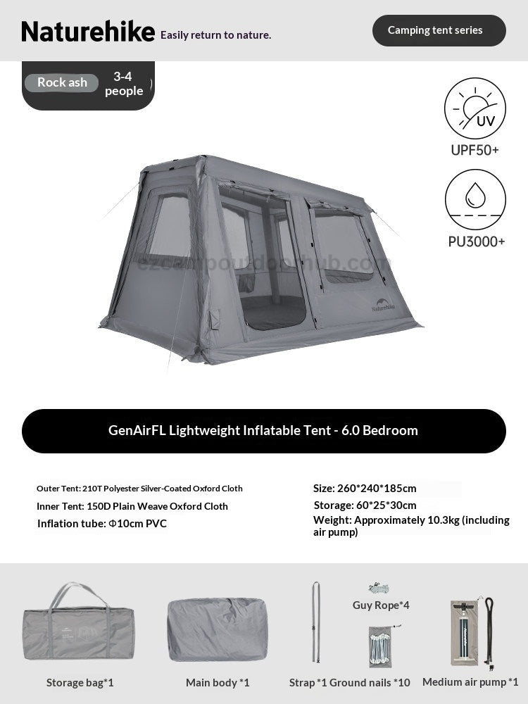 Naturehike AIR FL 6.0 / 3.0 Air Inflatable Tent 2-4 Persons Fast Build Modular Multiple Setting PVC Air Poles Waterproof Sunscreen Outdoor Camping