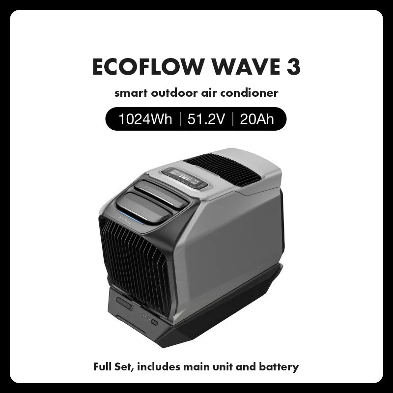 EcoFlow WAVE 3 Outdoor Air Condition Portable Multifunctional Large Capacity Long Battery Life Dual Cooling And Heating Function Wireless Control Mode Via App ABS LiFePO4