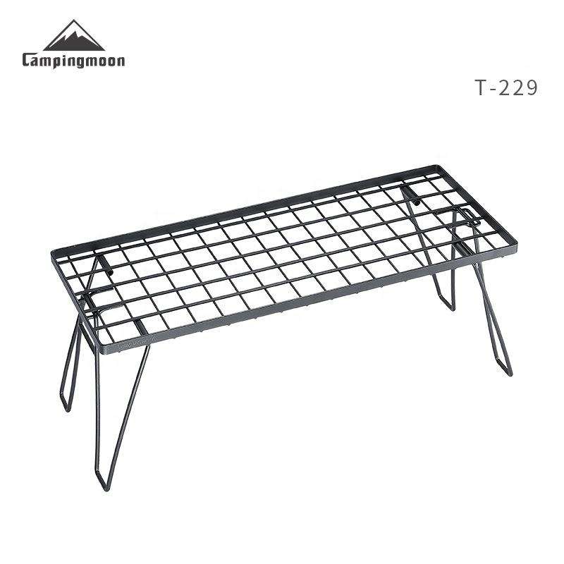 Campingmoon T-229 Series Stackable Floor Rack Outdoor Camping Connecting Multifunctional Steel Black Portable Folding Layered Table Shelf Hiking Picnic Travel Heavy Duty Original Camping Moon