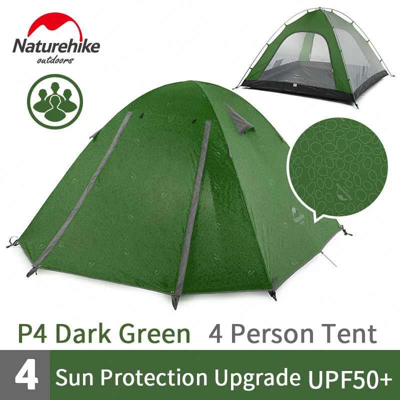 Naturehike 2 3 4 Person P-Series UPF50+ Outdoor Camping Tent Waterproof Windproof Portable Camp Heavy Duty Lightweight Camp Shelter for Nature Hike P Series Professional Hiking Backpacking
