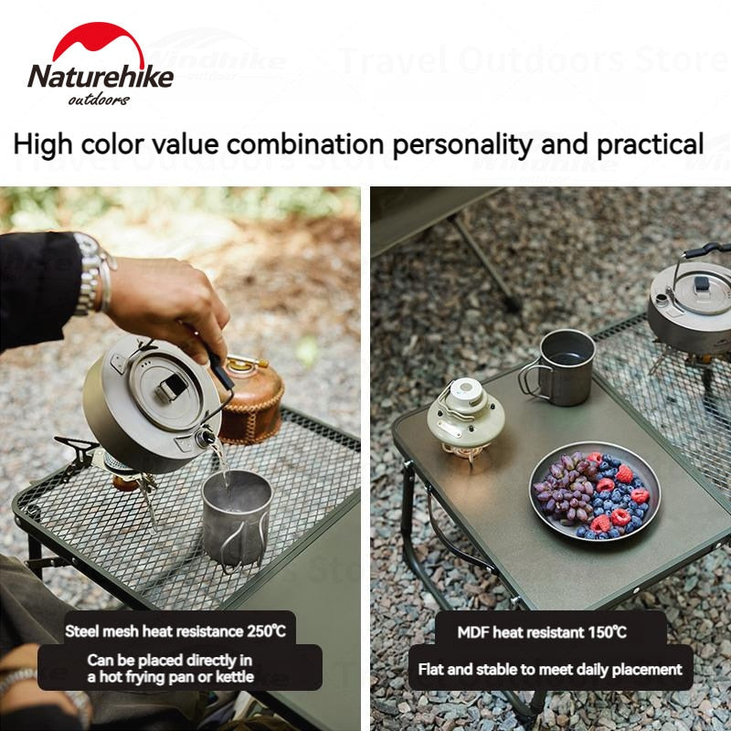 Naturehike DEERFIELD 2.0 MDF Folding Mesh Mini Table Adjustable High Low Portable Ultralight Foldable Outdoor Camping Aluminum Small 30kg Max LUYE