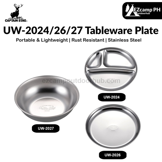 CAPTAIN STAG UW-2024/26/27 Tableware Plate Portable Stainless Steel Dining Split Plate Dish Outdoor Camping Utensil Rust Resistant Made in Japan