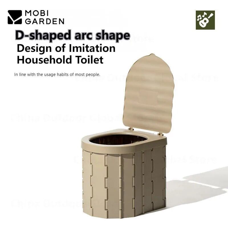 MOBI GARDEN Portable D-Type Outdoor Adult Toilet Camping Beach Travel Car Integrated Mount Arc Shape Emergency Foldable Toilet Folding Trash Can Free Garbage Bag ABS Material Original MobiGarden