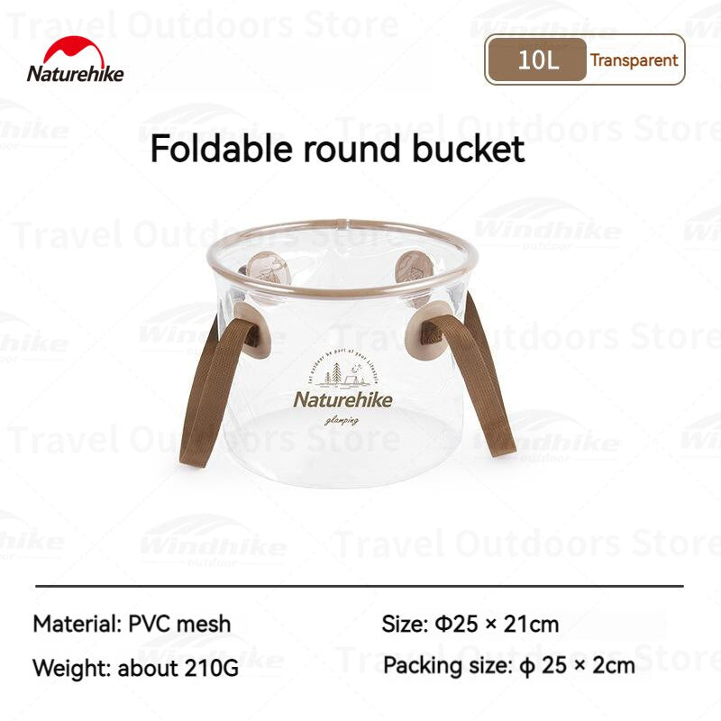 Naturehike Transparent PVC Round Water Bucket Outdoor Portable Lightweight Collapsible Clear Container Basin Storage Bag Carrying Foldable Folding Pail Basket Camping Hiking Beach Picnic Travel Heavy Duty Original Nature Hike