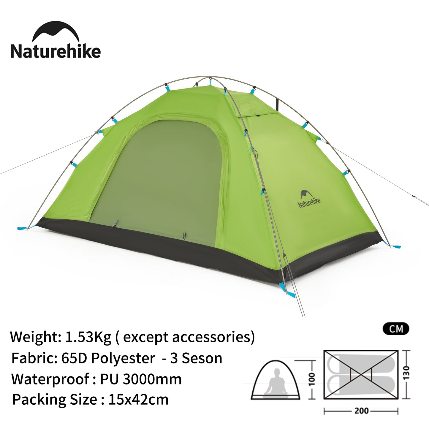 Naturehike P Series Single Deck Tent Portable Ultralight Foldable Single Layer 1-2 Persons UPF 40+UV Resistant Waterproof Camping Outdoor Mountaineering Hiking Family Heavy Duty Original Nature Hike