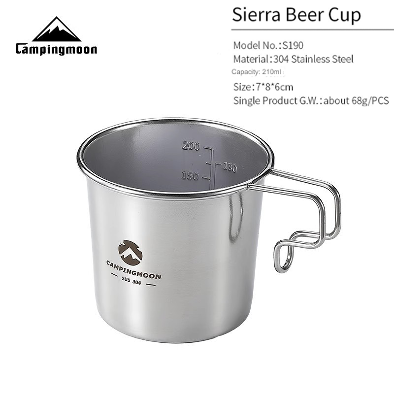 CAMPINGMOON Stainless Steel Sierra Cup Portable Ultralight Beer Coffee Tea Stackable Hanging Mug Outdoor Camping Drinking Cooking Hiking Utensil Tableware Cookware Heavy Duty Original Camping Moon