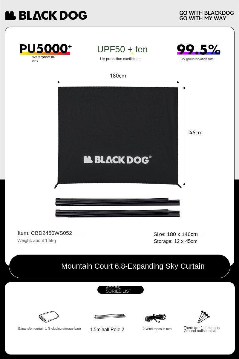 Blackdog MOUNT HAVEN 6.8 Cabin Style Black Tent Large 19.2m² Space for 4-5 Person Titanium Black Coated Waterproof shanting