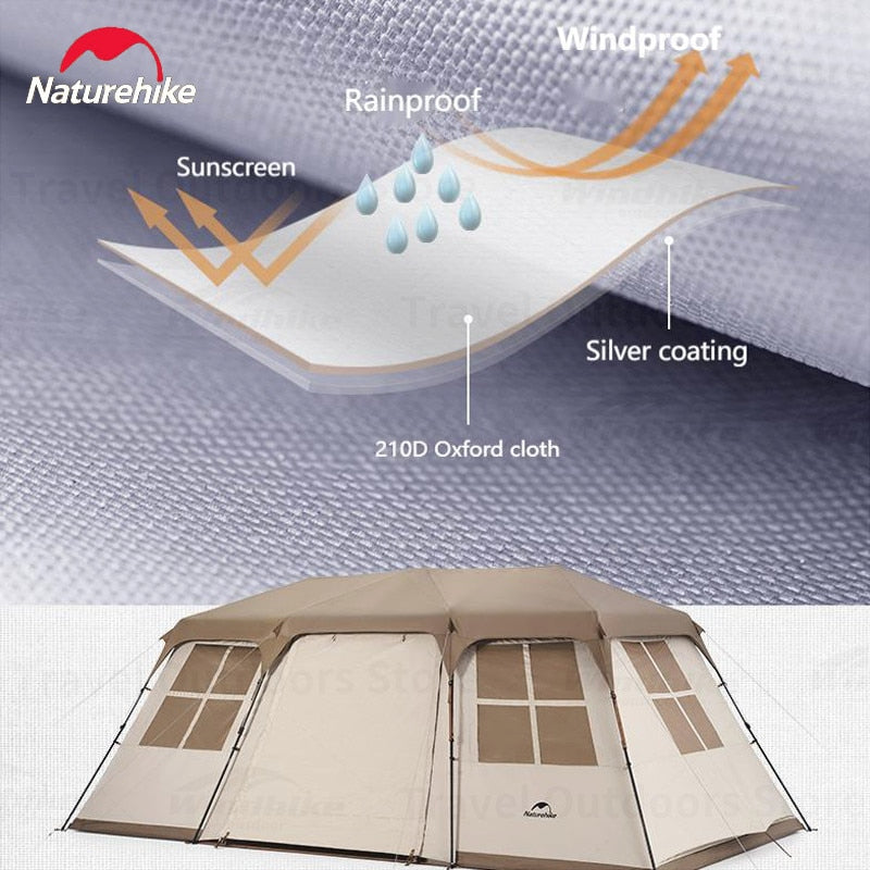 Naturehike VILLAGE 17 Automatic Tent Portable 6-8 Person Cabin Style Camping Ridge All-In-One Pole Travel Tent Double 2 Bedroom 1 Hall Foyer Waterproof Hut