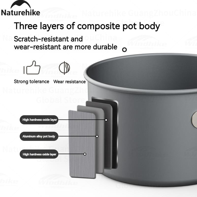Naturehike Aluminum Alloy Set Pots Portable Lightweight Tableware Pot Frying Pan Kettle Folding Handle Camping Outdoor Hiking Travel Picnic Stackable Cookware