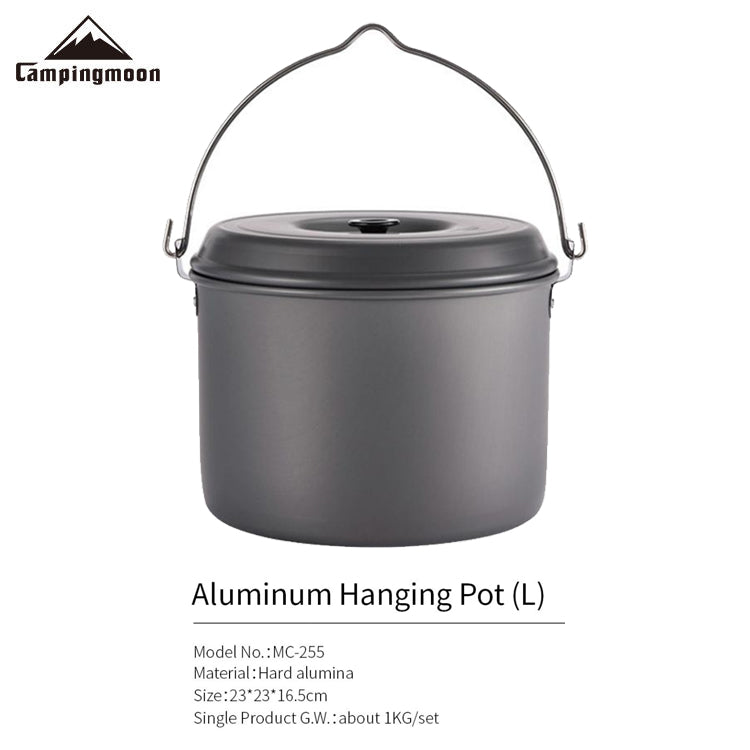 CAMPINGMOON Outdoor Hanging Pot Small Large Camping Ultralight Aluminum Cooking Hang Cookware Equipment for 5-8 Person 4L 5.5L
