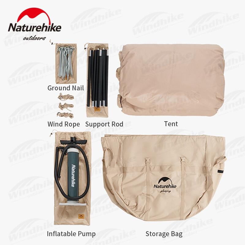 Naturehike AIR Series 12Y Cotton Inflatable Tent Air Inflatable Tent 12㎡ One Bedroom Living Room and Balcony PVC Air Pole Waterproof Tent for 2-4 Persons