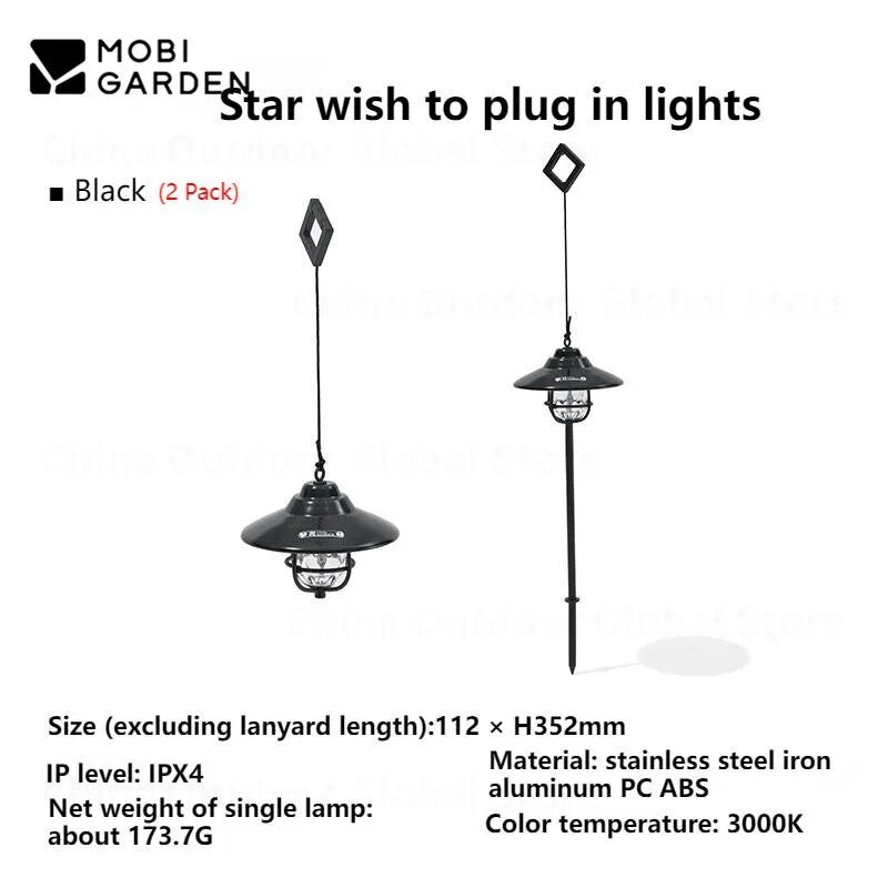 MOBI GARDEN Star Wish Ground Plug Lamp Atmosphere light Ultralight Portable Camping LED Light Outdoor IPX4 Waterproof Hanging Pendant Light Accessories Heavy Duty Original MobiGarden