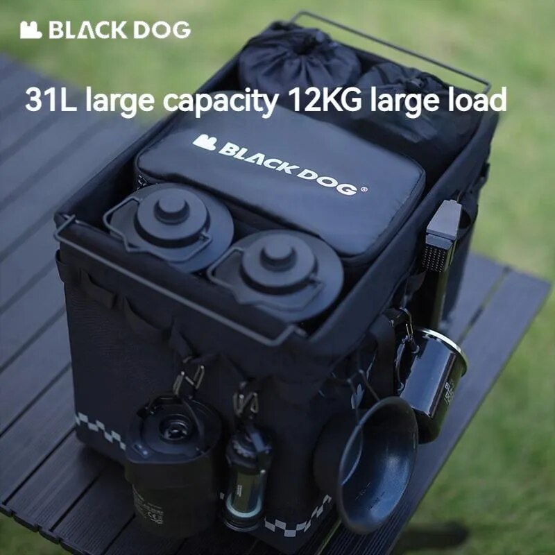 BLACKDOG Black Travel Storage Basket 31L Collapsible Multifunctional Tactical Design Portable Bag 12kg Max Load Outdoor Camping Equipment Folding Foldable Storage Organizer Box Black Dog