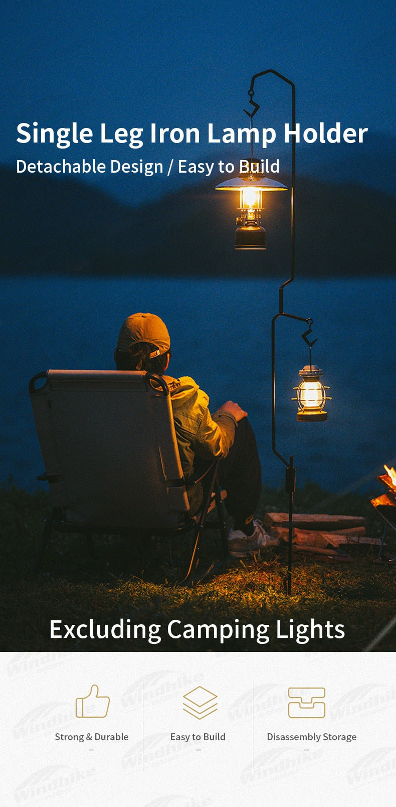 Naturehike Single Leg Iron Lamp Holder Portable Outdoor Hiking Camping Lamp Post Support Hanger Multi Purpose Storage Hook Easy To Carry Nature Hike