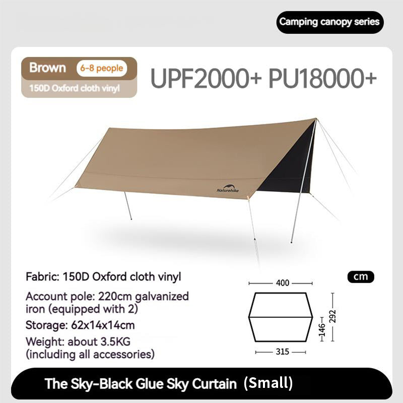 Naturehike CANOPY OF THE SKY LITE Portable Camping Sun Shelter Awning Canopy Tarp Tent UV Sunscreen Large Space 11㎡ / 17㎡ Sunshade Black Coating Vinyl
