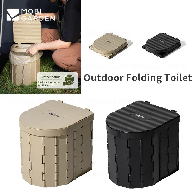 MOBI GARDEN Portable D-Type Outdoor Adult Toilet Camping Beach Travel Car Integrated Mount Arc Shape Emergency Foldable Toilet Folding Trash Can Free Garbage Bag ABS Material Original MobiGarden