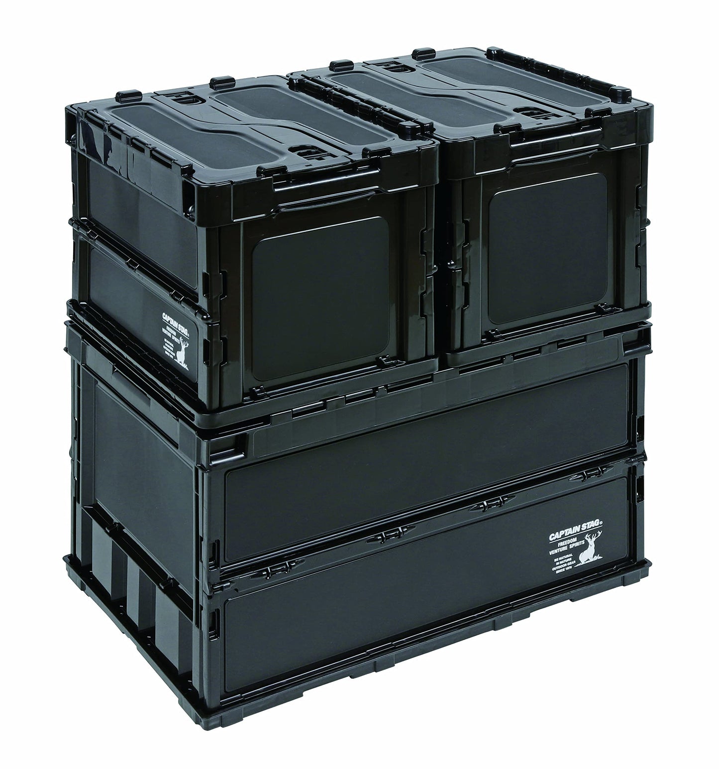 CAPTAIN STAG PP Stackable Storage Box Portable Lightweight Foldable 20L 50L CS Black Label FD Folding Container Organizer Outdoor Camping Travel