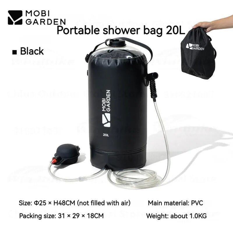 MOBI GARDEN Portable Shower Bag Outdoor 10L/20L Large-Capacity Foot-Operated Air Pump Shower Bath Camping Water Bag Simple Solar Heating Bag Camping Hiking Picnic Travel Heavy Duty Original MobiGarden