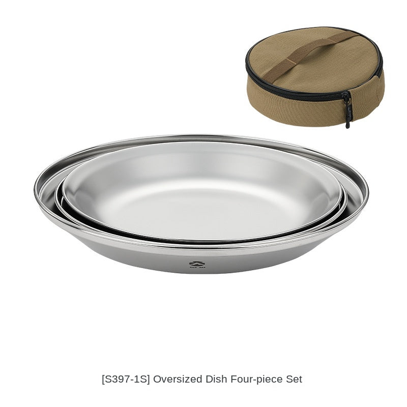Campingmoon S397 Series Dish Plate Set Stainless Steel Tableware Anti-Corrosion Outdoor Camping Sold Set Or Per Piece With Optional Storage Bag