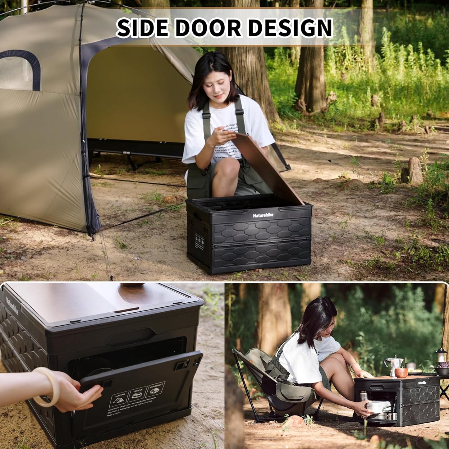 Naturehike LISAPACE Storage Box Plus Table Portable Lightweight Multifunctional 50L Capacity Folding Table Storage Box Desk Wood Top Lid Outdoor