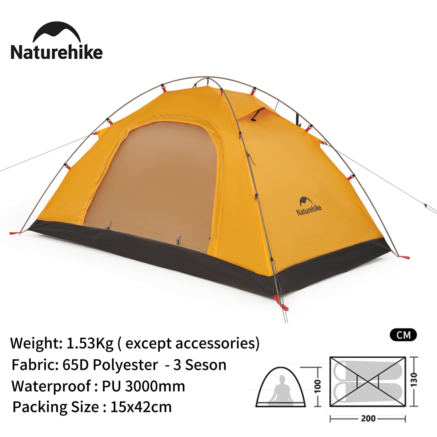 Naturehike P Series Single Deck Tent Portable Ultralight Foldable Single Layer 1-2 Persons UPF 40+UV Resistant Waterproof Camping Outdoor Mountaineering Hiking Family Heavy Duty Original Nature Hike