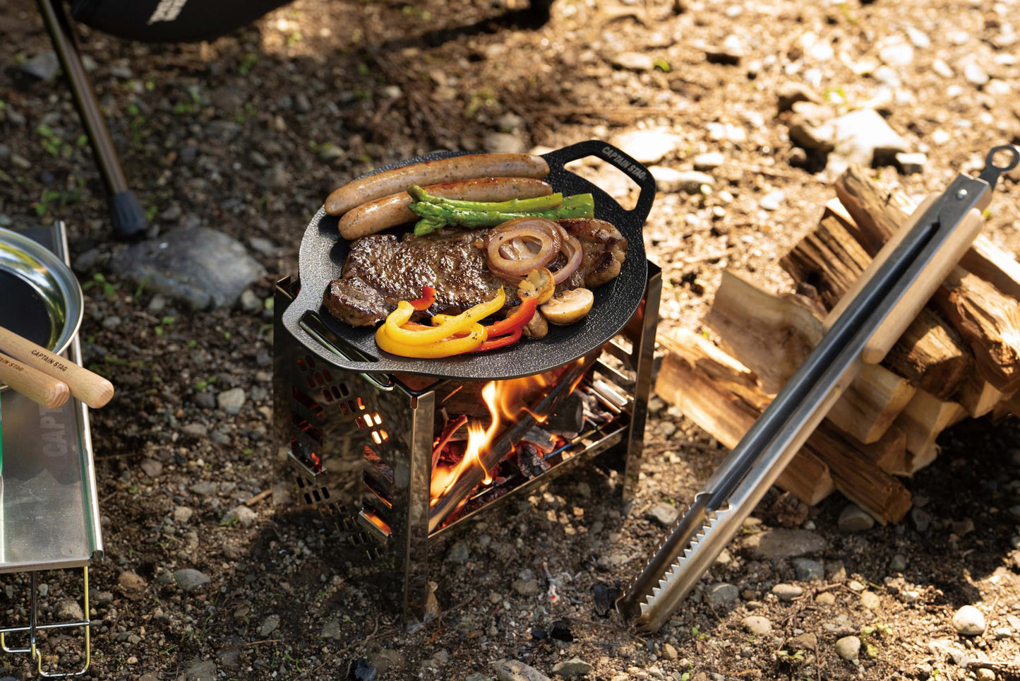 CAPTAIN STAG UG-1591 Round Grill Plate Portable Multipurpose 20CM Yakiniku Griller Fry Pan Korean BBQ Stove Top Outdoor Camping Aluminum Stainless Steel