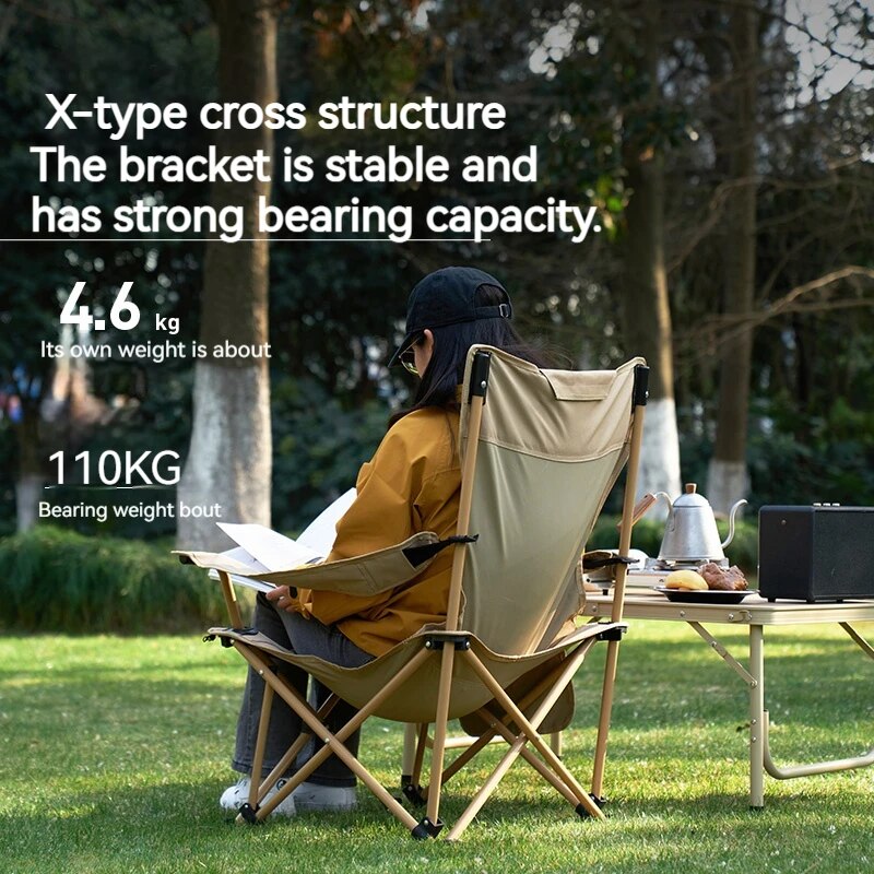 MOBI GARDEN HAPPY Recliner Chair Outdoor Folding Reclining Relax Full Lying Recline Armrest Seat 110kg Max Load Steel Iron Structure With Storage Bag
