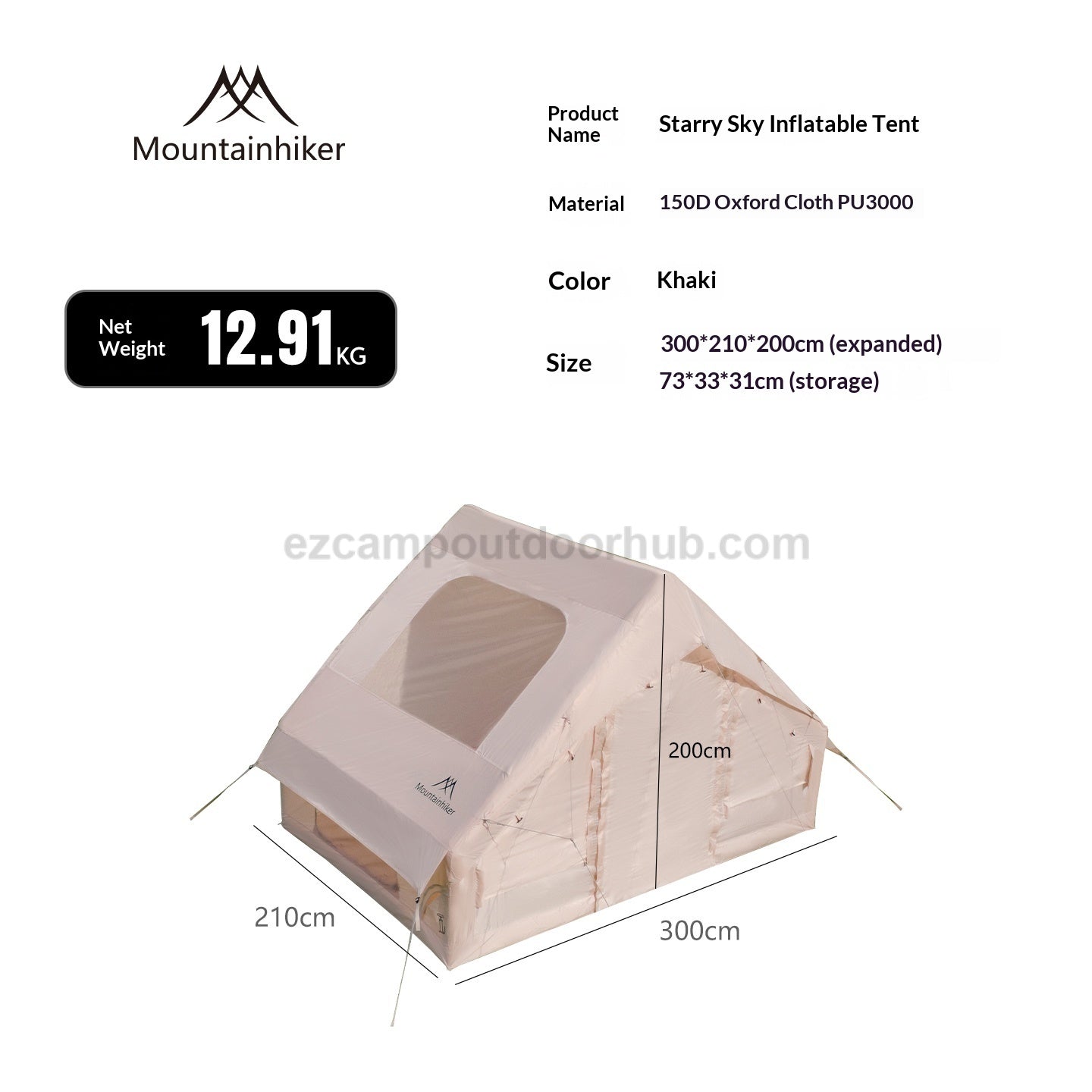 Mountainhiker STARRY SKY AIR 6.3 Inflatable Tent Spacious Quick Setup Cabin Style Tent 3-4 Persons Waterproof 6.3m² Interior Space Sunscreen Outdoor