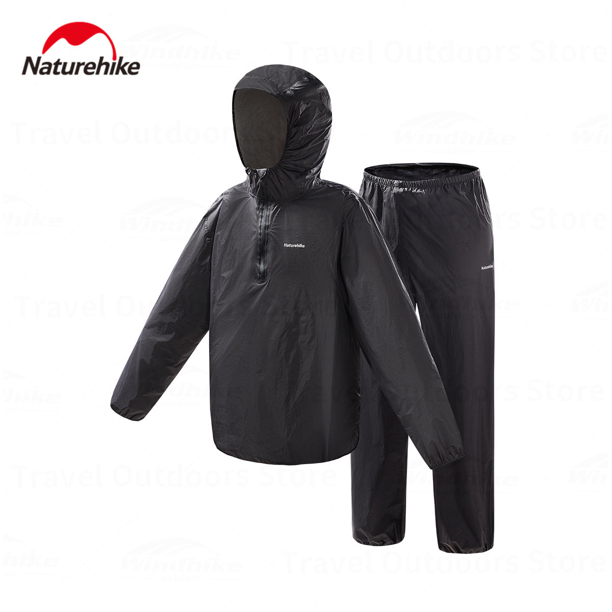 Naturehike Split Type Black Raincoat Portable Ultralight Multifunctional Folding Adult Unisex Jacket For Cycling Fishing Mountaineering Camping Outdoor Hiking Original Nature Hike