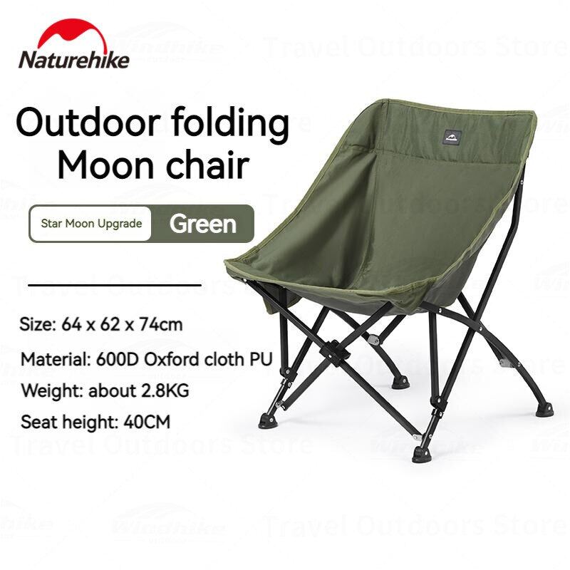 Naturehike STAR MOON Upgraded Folding Chair Outdoor Portable Lightweight Foldable Travel Fishing Seat Camping Chair Upgraded Version 1.1 Carbon Steel Alloy Up To 140kg Max Load 600D Oxford Hiking Picnic Travel Heavy Duty Original Nature Hike