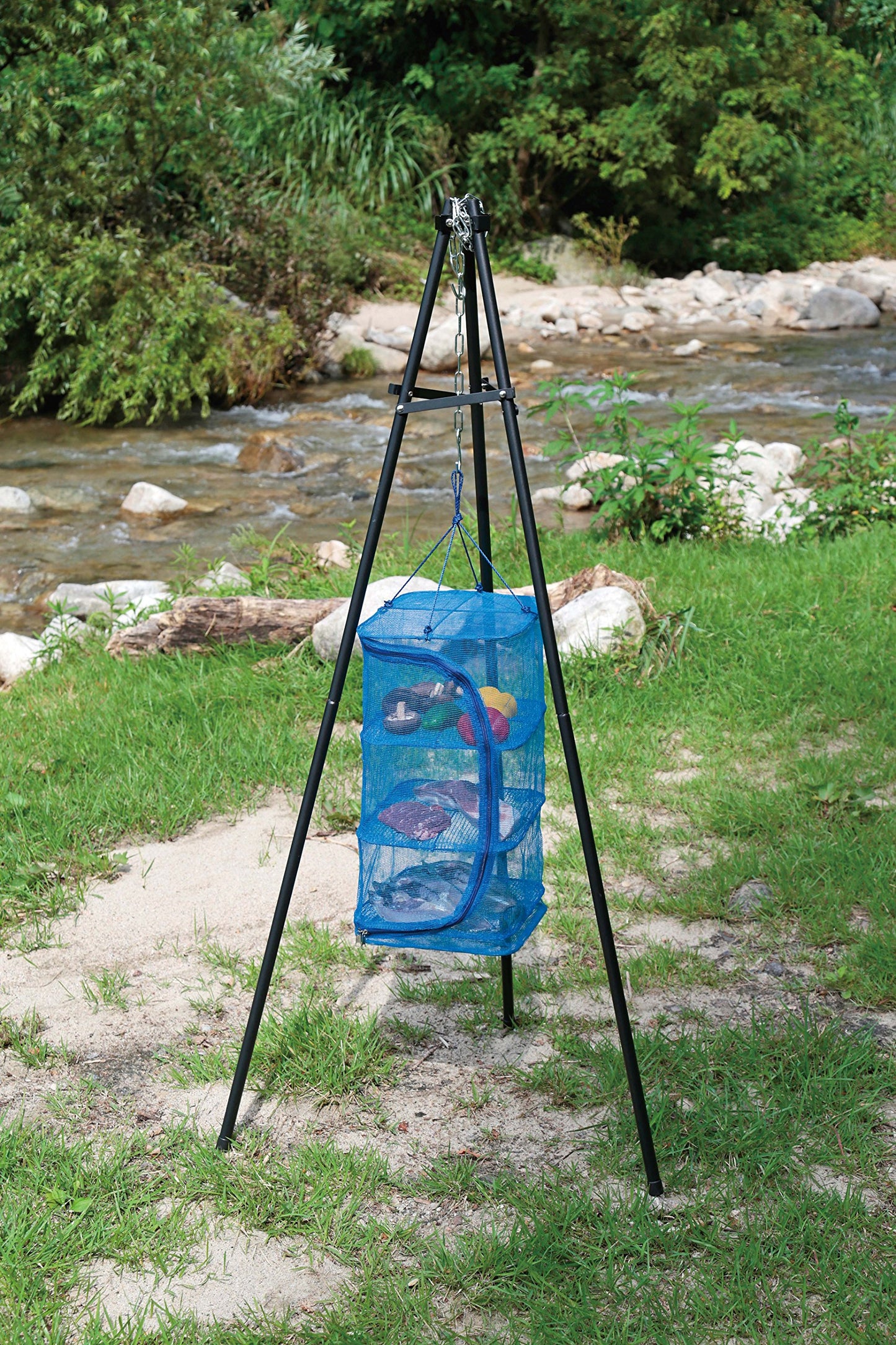 CAPTAIN STAG UG-0009 Bonfire Tripod Portable Black Label Steel Iron Grill Cooking Pot Hanging Bracket Stand Up To 20kg Max Load Heavy Duty