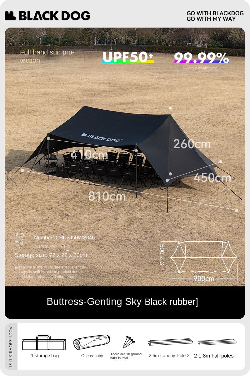 BLACKDOG CLOUD SHADE Canopy Tarp Black 80m² Extra Large Gathering Shelter Tent Waterproof Up To 20 Persons Shaded Area Vinyl Coated Sunscreen Camping