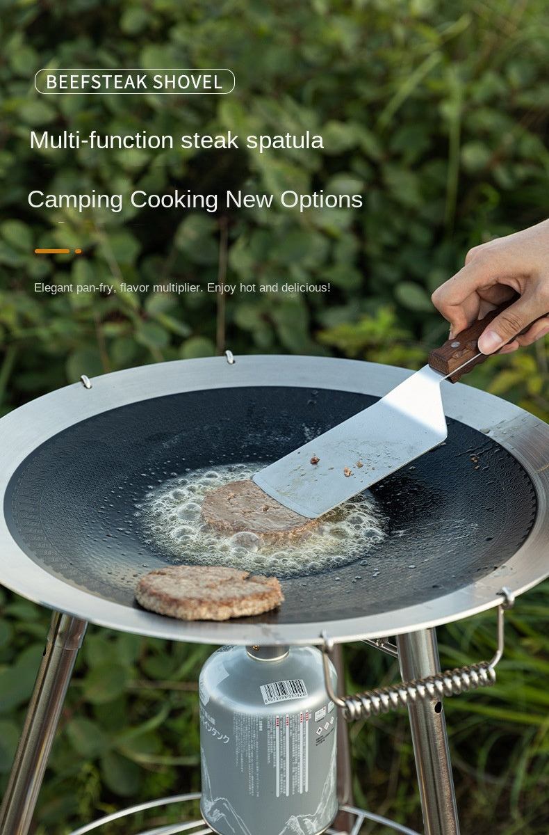 Campingmoon MS-29 Multifunctional Steak Shovel Outdoor Portable Ultralight Multipurpose Cooking Spatula Stainless Steel Solid Wood Handle Utensil