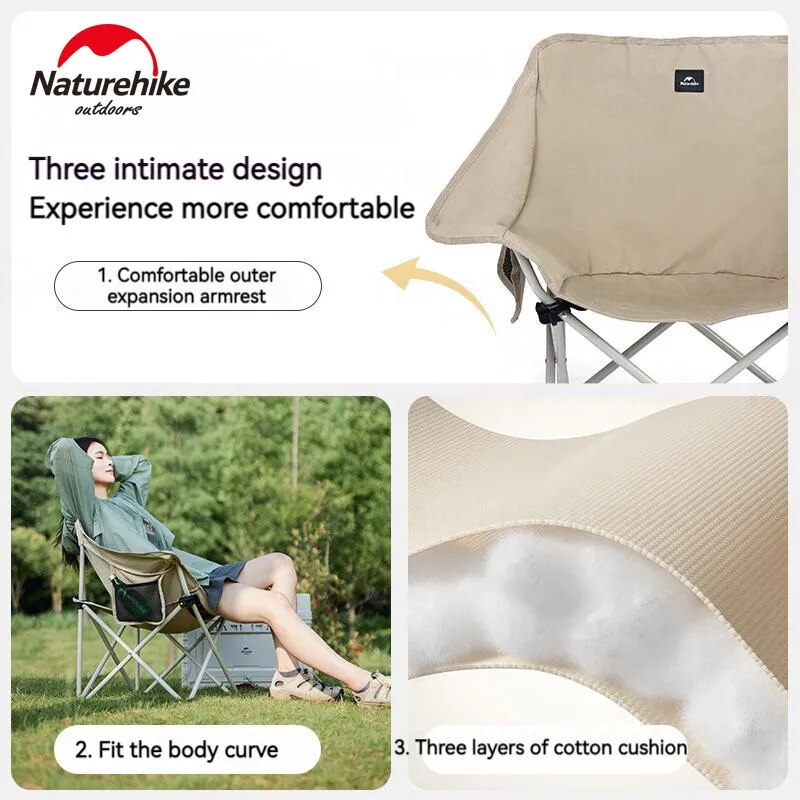 Naturehike Armrest Folding Moon Chair Outdoor Camping Ultralight Portable Relax Seat up to 110kg X Shape Stable Steel Frame Oxford Heavy Duty Foldable Nature Hike