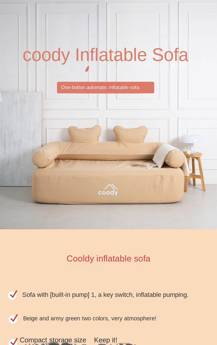 Coody Double Air Sofa Built-in Electric Automatic Air Pump Wireless Inflatable Leisure Lazy Foldable Sofa Love Seat Rechargeable Battery USB Charging