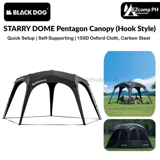 Blackdog STARRY DOME Pentagonal Canopy Hook Version Modular Automatic Quick Open Sunshade  Self-Supporting Canopy Outdoor Camping Black Coated Vinyl