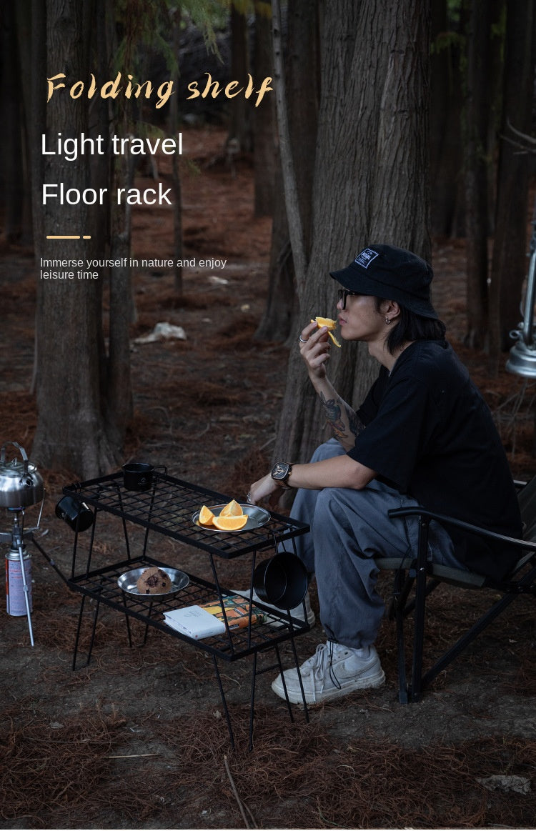 Campingmoon T-229 Series Stackable Floor Rack Outdoor Camping Connecting Multifunctional Steel Black Portable Folding Layered Table Shelf Hiking Picnic Travel Heavy Duty Original Camping Moon