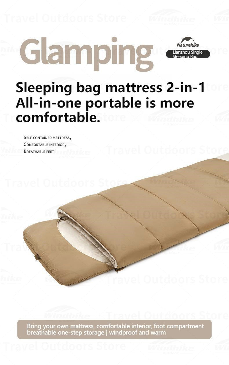 Naturehike 2-in-1 Sleeping Bag Mattress Portable Lightweight Single Person Sleeping Bag & Camping Mat Set Cotton Warm Quilt Waterproof Mat For Spring Autumn