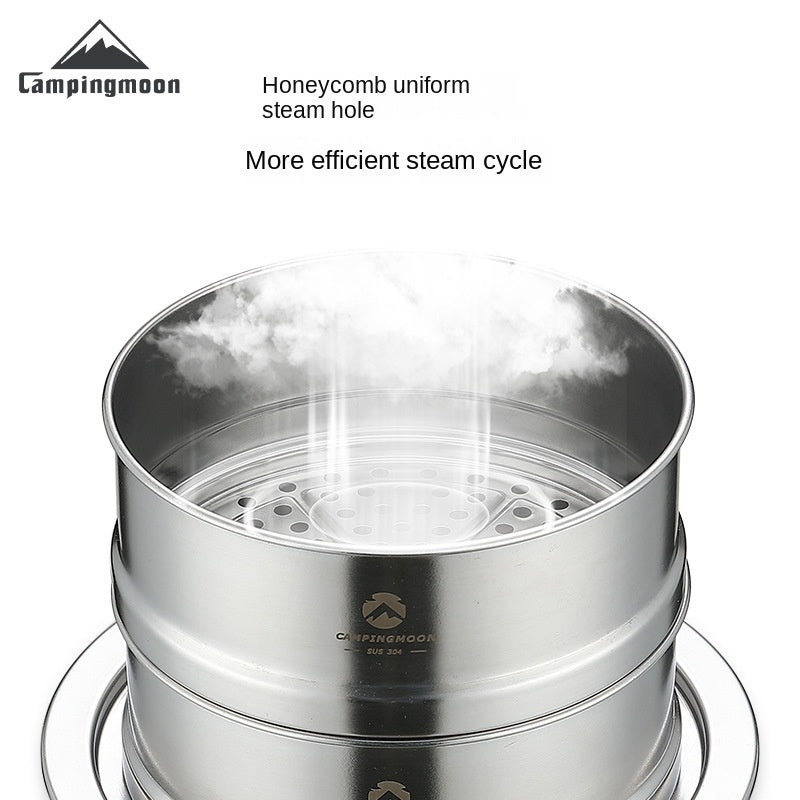 Campingmoon S363-2S Double Layer Steamer Base Set Portable Lightweight Multi-Pot Fit Three-Arc Base Design 304 Stainless Steel Home Camping Cooking Steamer
