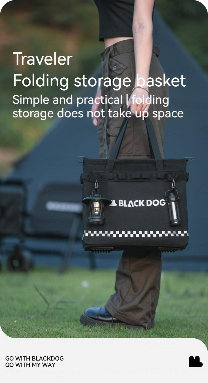 BLACKDOG Black Travel Storage Basket 31L Collapsible Multifunctional Tactical Design Portable Bag 12kg Max Load Outdoor Camping Equipment Folding Foldable Storage Organizer Box Black Dog