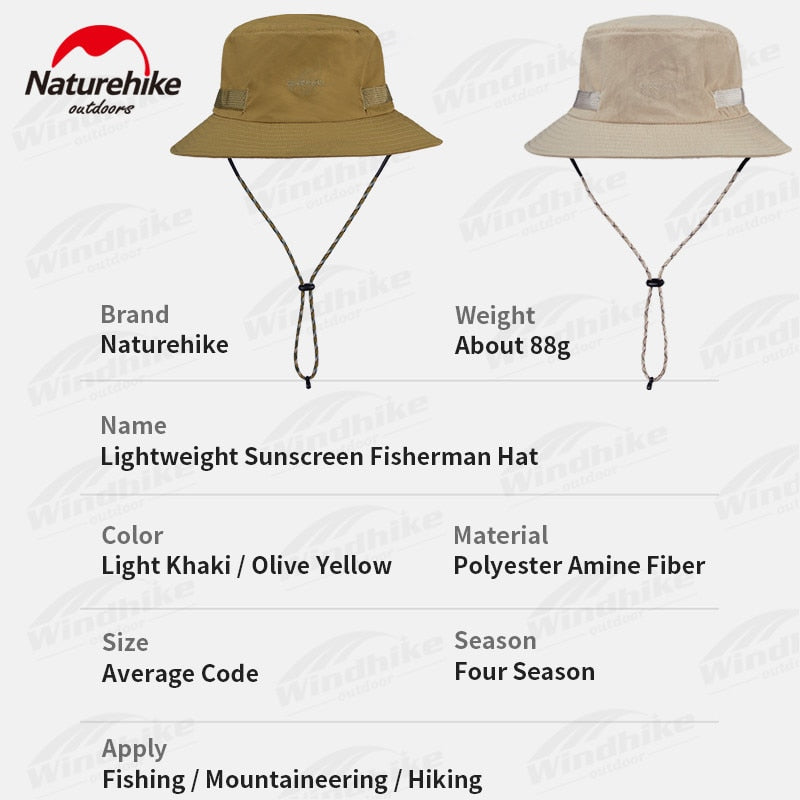 Naturehike Sunscreen Fisherman Hat Portable Lightweight Sun Protection Cap Summer Hat Breathable Bucket Hat Unisex Style UPF50+ Camping Fishing