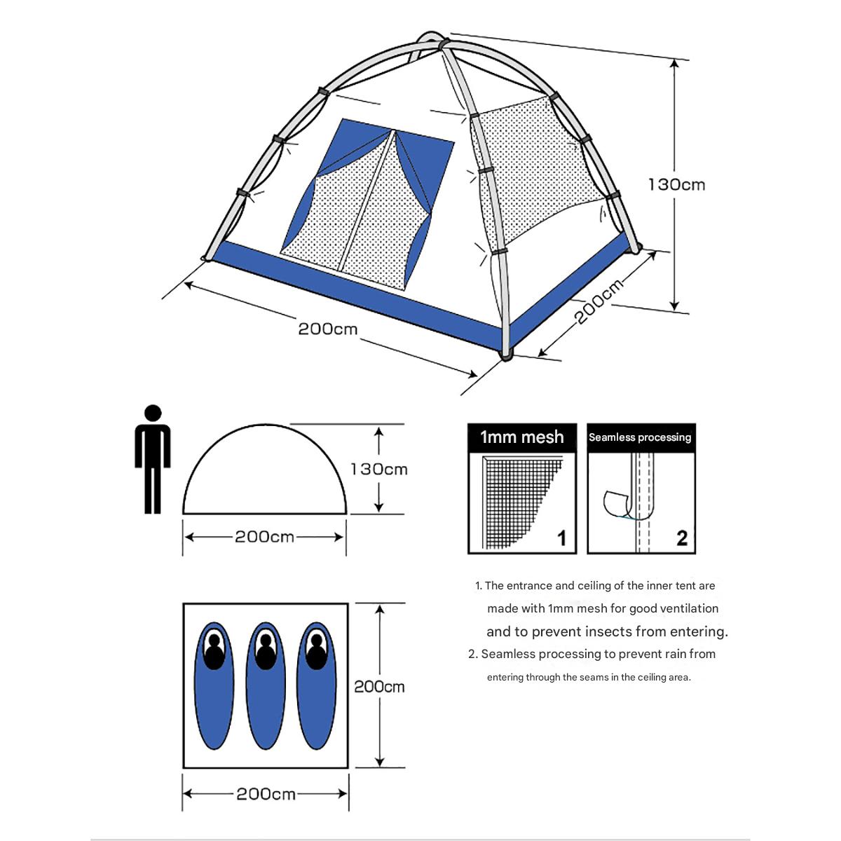 CAPTAIN STAG Crescent Dome Tent Portable Ultralight 2-3 Persons Waterproof Sun Shelter X-Type Structure Fiber Glass Polyester Outdoor Camping