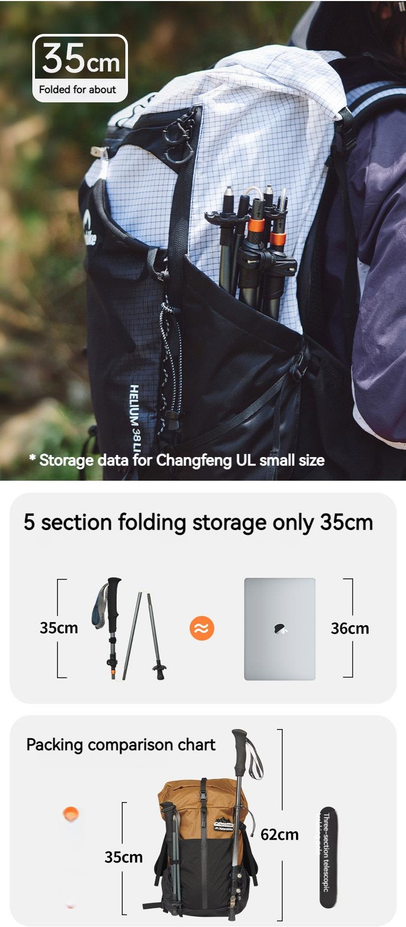 Naturehike UL Pro Mountaineering Stick Portable Ultralight 5-Section Folding Telescopic Walking Stick Pole Carbon Fiber Trekking Hiking Canes