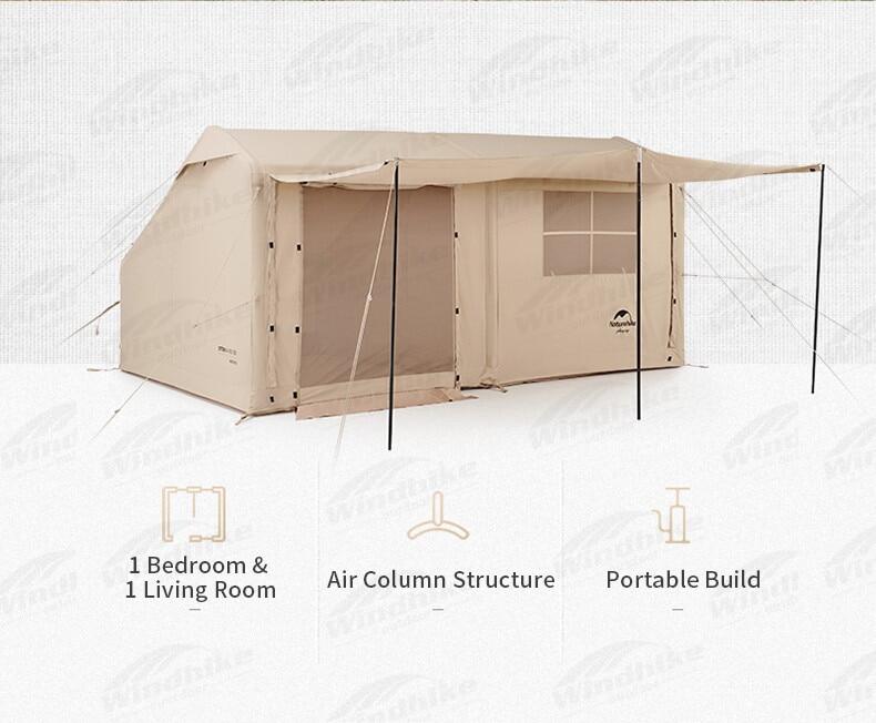 Naturehike AIR Series 12Y Cotton Inflatable Tent Air Inflatable Tent 12㎡ One Bedroom Living Room and Balcony PVC Air Pole Waterproof Tent for 2-4 Persons