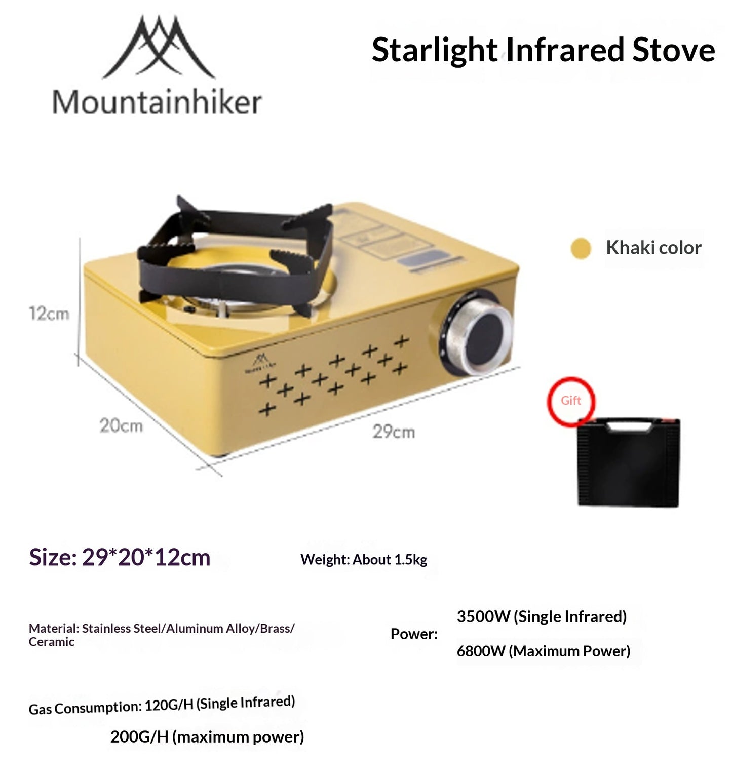 Mountainhiker STARLIGHT Infrared Butane Canister Stove Magnetic Nozzle Type Cassette Fuel LPG Compatible High Fire Power Up To 6.8Kw Outdoor Burner With Case